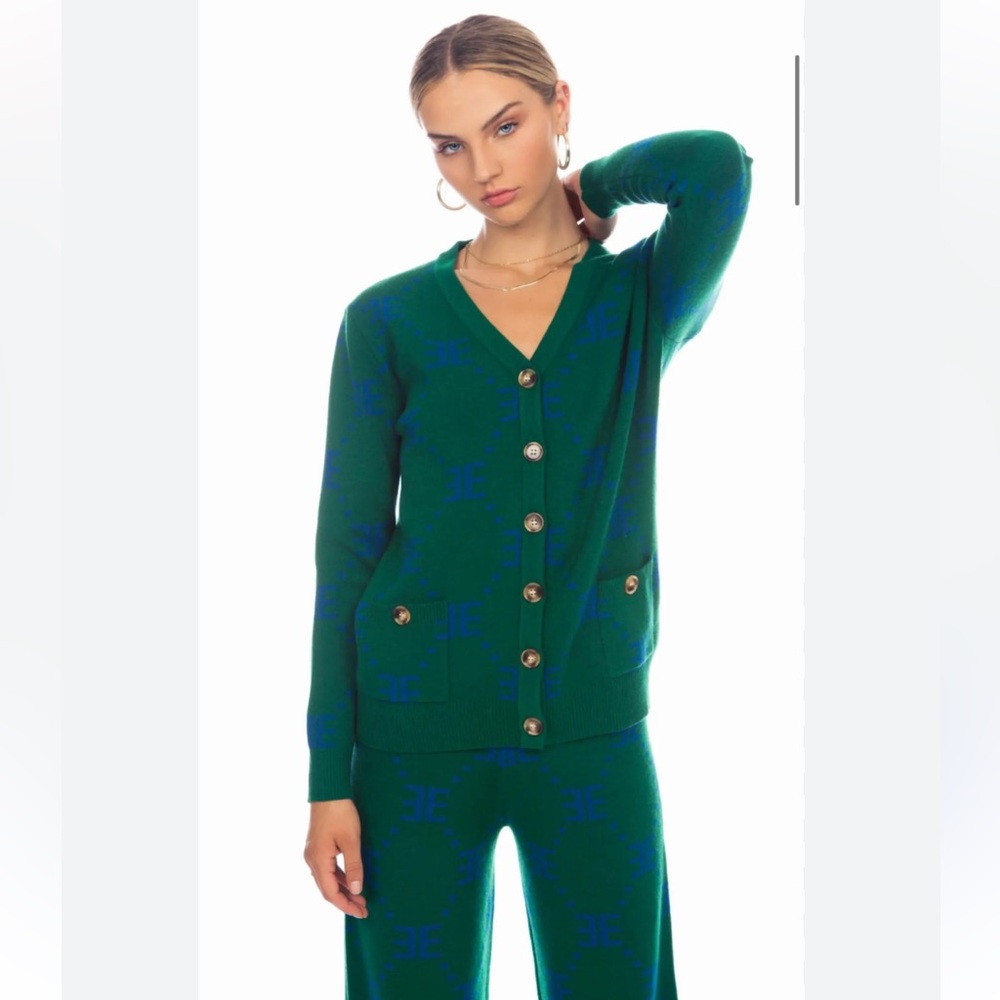 EllandEmm green Monogram EE Cardigan XS